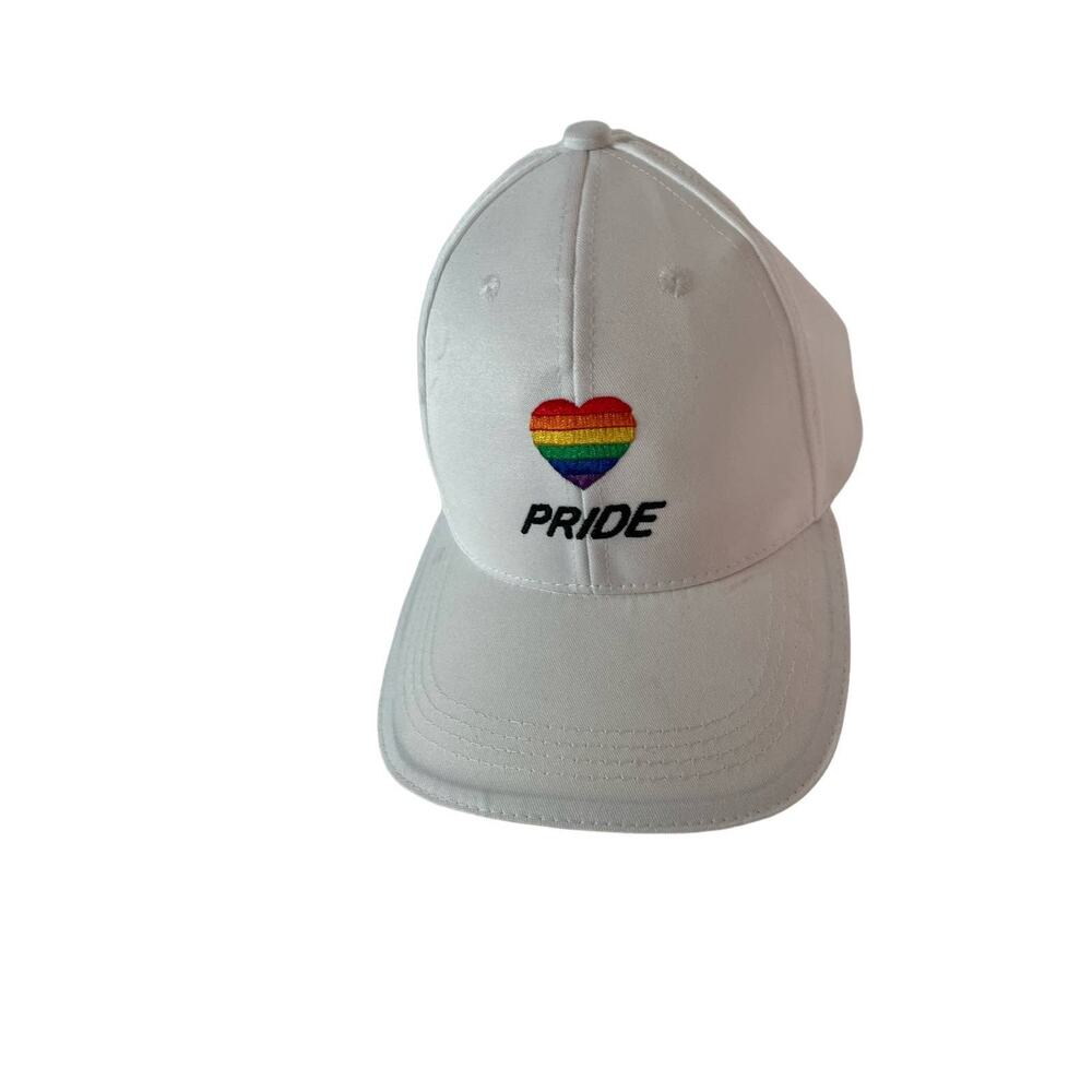 NEW White with Rainbow Heart PRIDE hat baseball Cap One Size Fits Most NWT